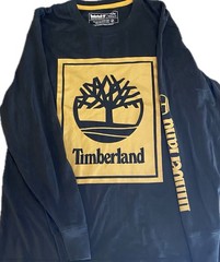 Timberland Long Sleeve T-Shirt Mens M Black Tan Logo Crew Neck Regular Graphic