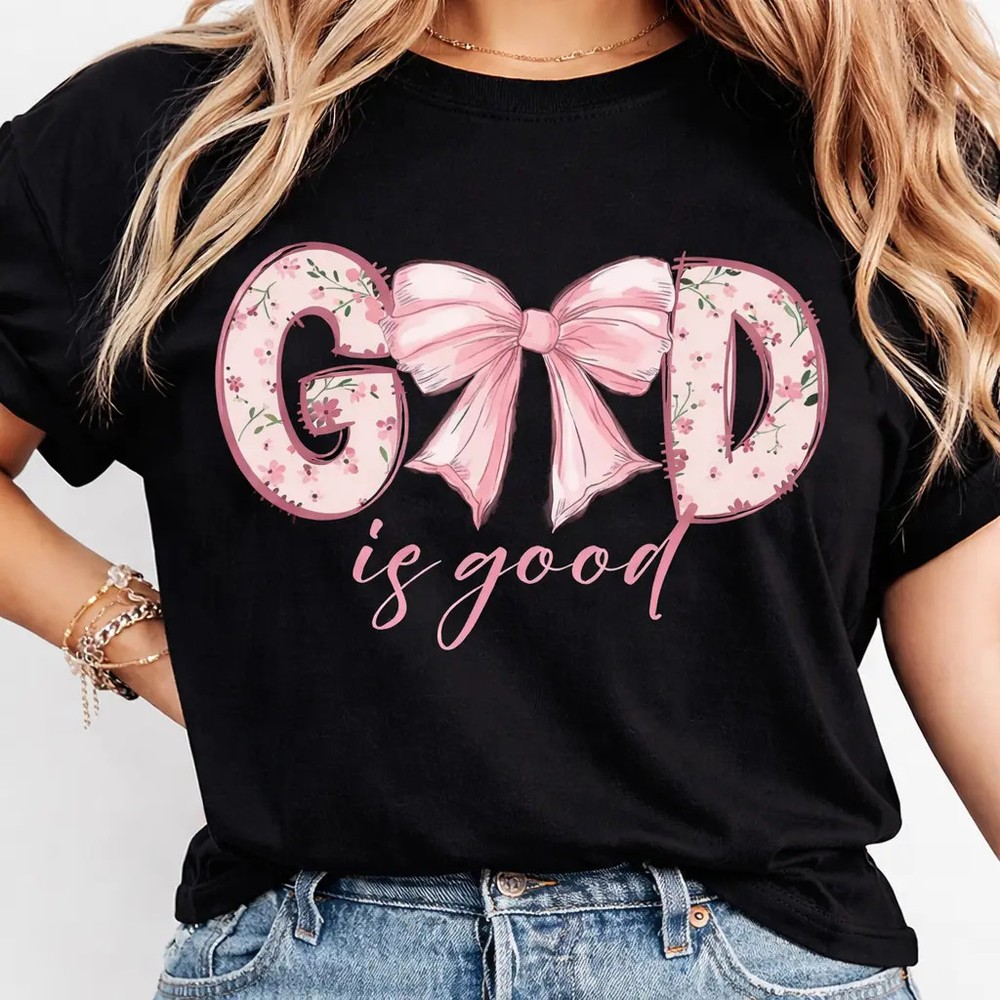 1pc Women’s Vintage Christian “God Is Good” Bible Verse T-Shirt