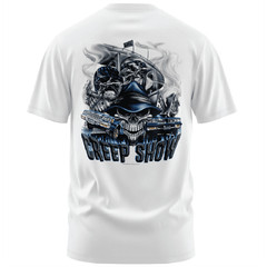 Rollin Hard men’s Creep Show Lowrider white classic fit front and back print gra