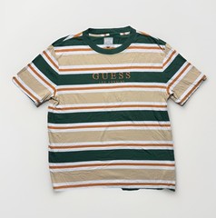 Guess Los Angeles Striped T Shirt Mens Size M Made in India VTG Green Orange Y2K