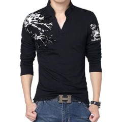 Flower Print T Shirt – Mens Fashion V Neck Long Sleeve Shirt Top Clothes Tee 5XL