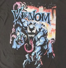 Venom Graphic T-Shirt 2XL City Aflame Marvel Comics Charcoal Grey NWT USA Seller