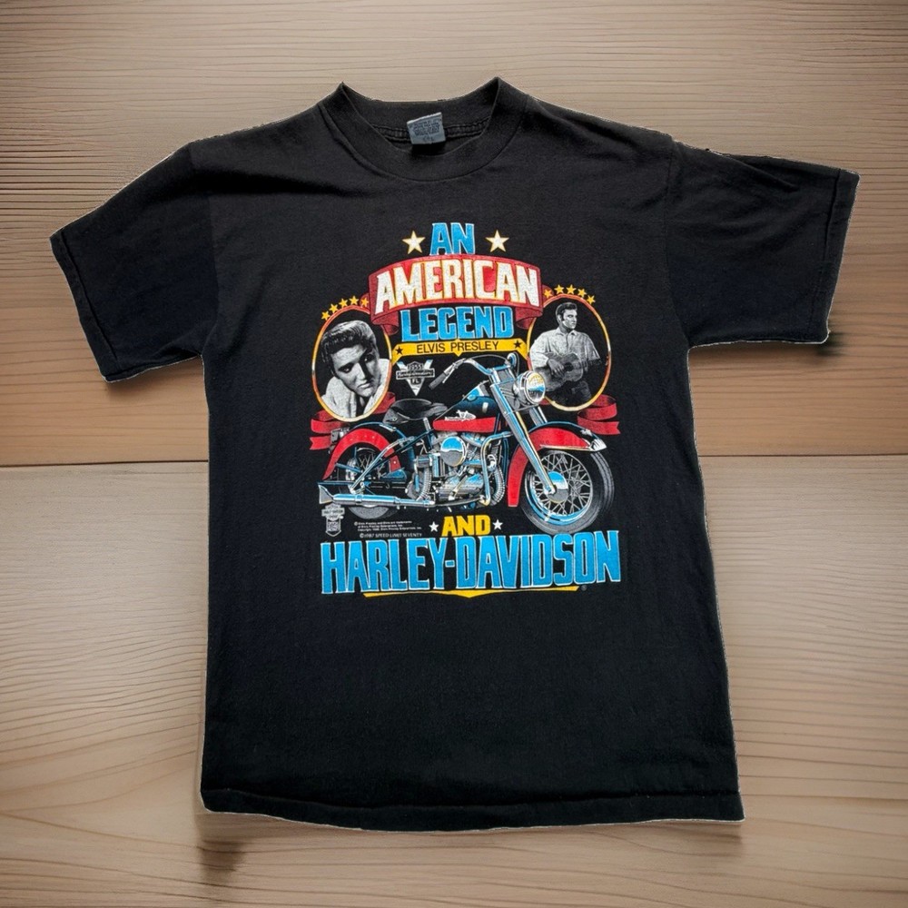 Vintage 80s 1986 Harley-Davidson Elvis Presley T-Shirt Tagged L Fits As Small