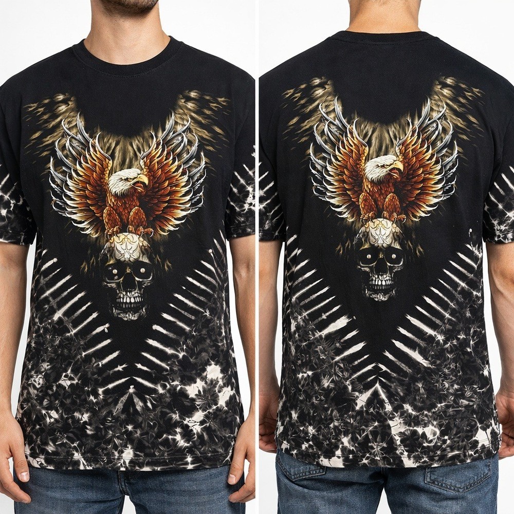 Jay’s Rock Men XL Tie Dye Eagle Skull Graphic T-Shirt Rhinestone Biker Tee