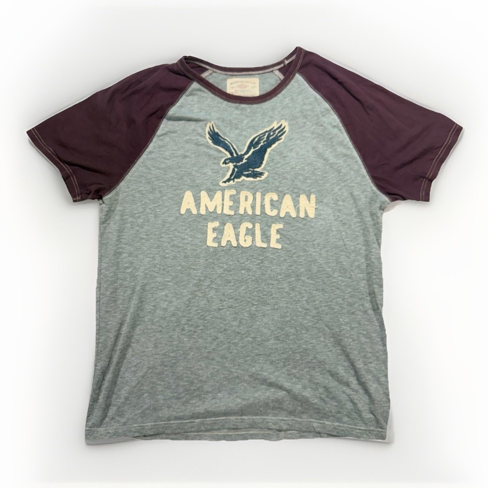 American Eagle Men’s Super Soft Raglan Logo Graphic Tee Grey Size Large