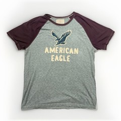 American Eagle Men’s Super Soft Raglan Logo Graphic Tee Grey Size Large