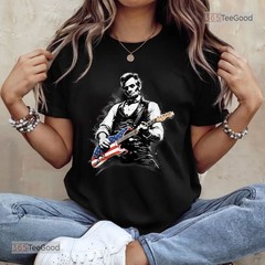 Abe Lincoln Playing Guitar T-Shirt, Funny President Musician Graphic Tee Shirt