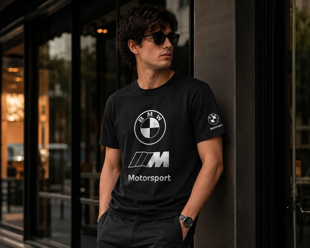 PUMA BMW Motorsport Graphic T-Shirt Black Silver Logo Men’s Large Tee