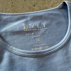 BYLT Drop Cut L/S Lux Mens XL Blue Long Sleeve Curved Hem Shirt Casual Active