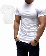 Trailblazer Slim Fit White and Black T-Shirts (3 Pack) Crewneck No Shrink Unders