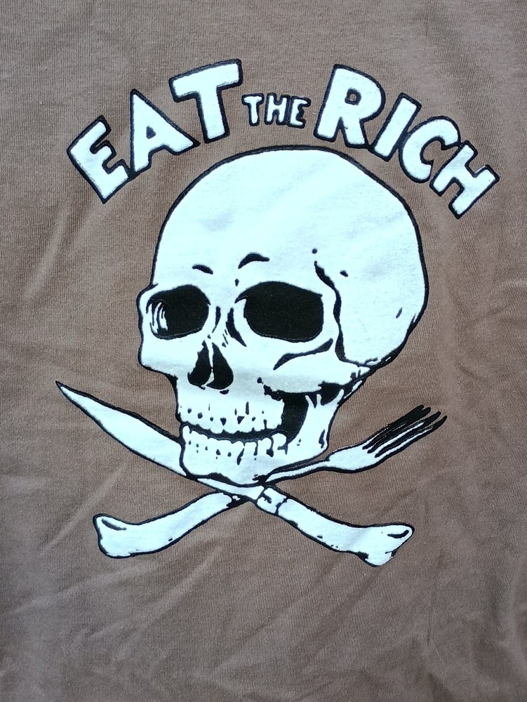 Large EAT THE RICH anti Trump Anti Musk punk T-Shirt antifa Motorhead GBH