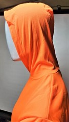 Safety Orange Long Sleeve Shirt With Hoodie, Polyester birdeye mesh fabric