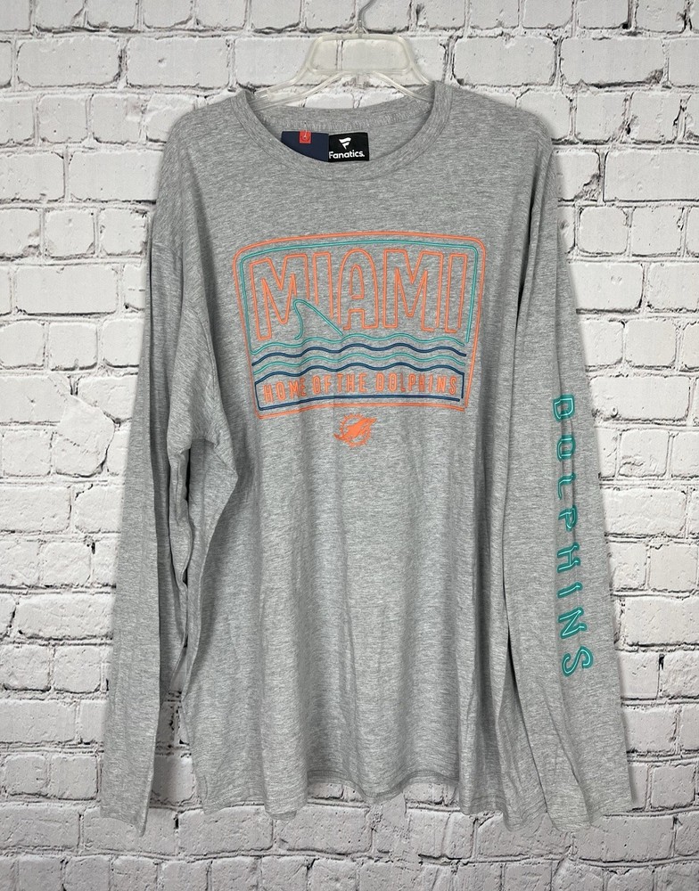 Fanatics Miami Dolphins Heather Gray Long Sleeve Shirt Size 2XL NWT
