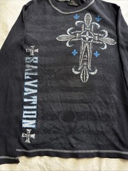 No Boundaries Men’s Long Sleeve Thermal Skull Cross Graphic T-Shirt Size M