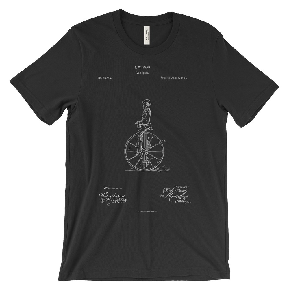 Unicycle Patent T-Shirt.100% Cotton Comfy Tee on Black White or Gray. NEW