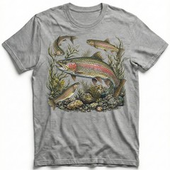 Vintage Rainbow Trout Fishing Fly Fisher Outdoor T-Shirt Nature Lover Tee