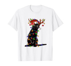 Black Cat Christmas Light Xmas Holiday Cute Animals T-Shirt