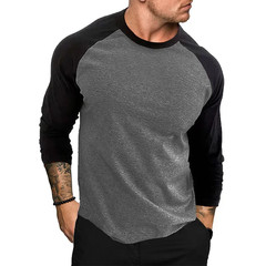 Mens Contrast Baseball Long Sleeve T Shirt Casual Top 100% POLYSTER 4 Colours UK