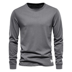 Solid Color Cotton T Shirt Men Casual O-neck Long Sleeved Mens Tshirts