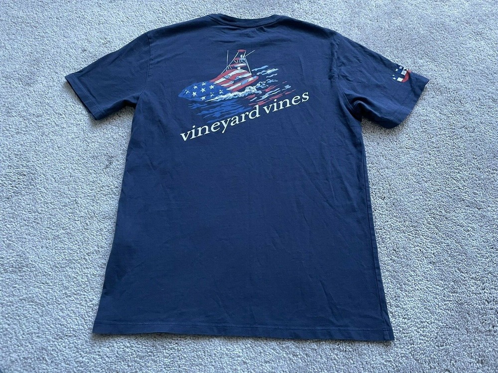 Vineyard Vines Mens X Small T Shirt Blue USA Patriotic Logo Preppy Casual