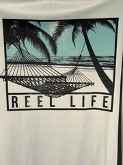 Reel Life Shirt Mens M Long Sleeve Performance Fishing UPF Tee Gray Logo Back