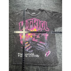 Vitriol Graphic T-Shirt Mens Large Black Acid Wash Skull The World Burns Slowly