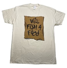 Will Fish 4 Food Split Tee K-Mart Men’s Large Vintage T-Shirt Tan NWT