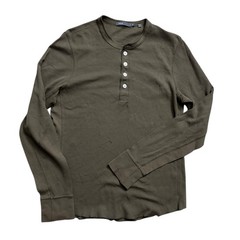 Vince Shirt Mens Size Medium Dark Olive Wafer Knit Henley Shirt Long Sleeve Slim