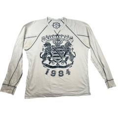 American Rag Mens XL Off White T-Shirt Lion Crest 1984 Y2k distressed SPOTS