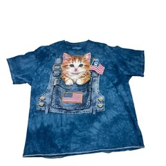 The Mountain 3D Tees Kitten in Overalls American Flag Tie Dye 2XL America 250
