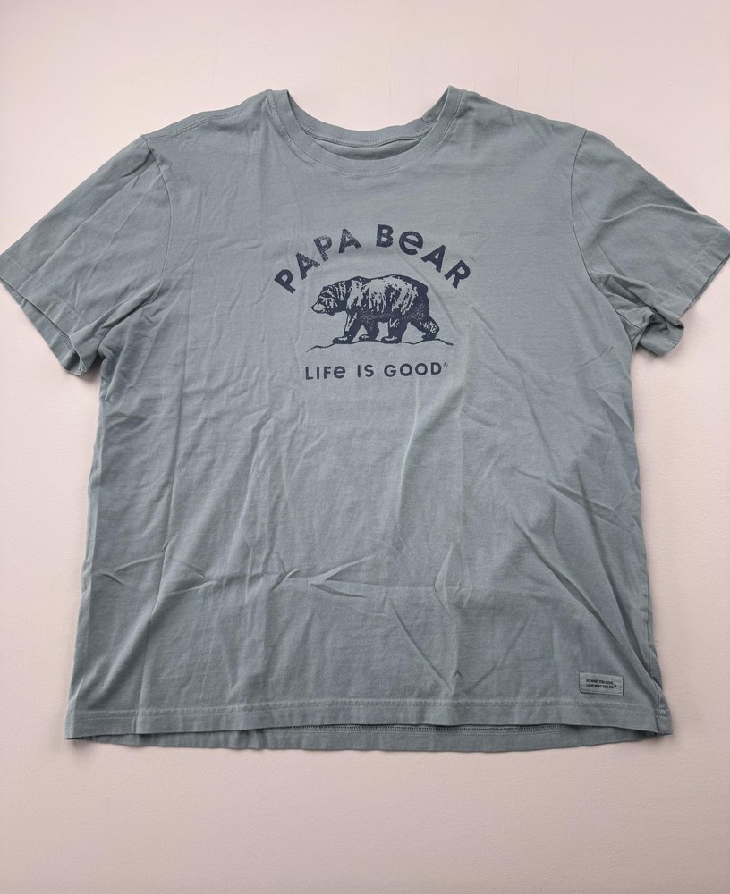 Life Is Good Shirt Mens XL Blue Papa Bear Graphic Tee Tagless Fathers Day