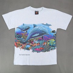 Vintage 90s Habitat Wrap Around Nature Fish Sea Ocean T Shirt M All Over Print