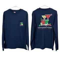 Vineyard Vines Size Medium Blue Making Spirits Bright Graphic Pocket T-Shirt