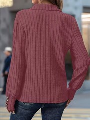 Womens Polo Shirts Business Casual Tops Collared V Neck Long Sleeve Ribbed Kn…