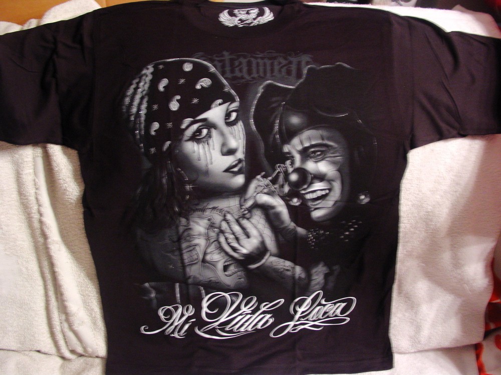 TATTOO MI VIDA LOCA UNTAMED JOKER SMILE NOW CRY LATER MASK T-SHIRT