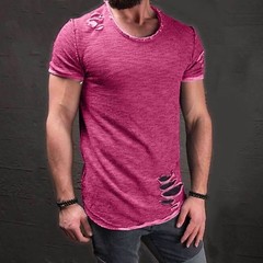 Men’s Slim Fit O Neck Short Sleeve Muscle Tops Tee T-shirt Ripped Casual Blouse