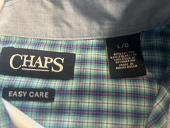 Mens Chaps Aqua Blue Red Navy striped button down shirt top size L easy care