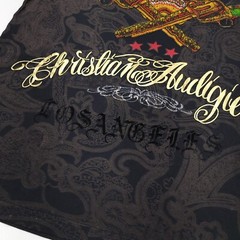Christian Audigier T Shirt Skull Guns Revolver Rhinestone Los Angeles Angels