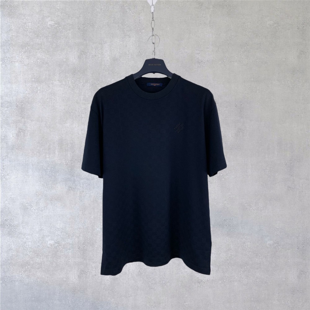 Louis Vuitton LV Embroidery Logo Damier Cotton Pique T-Shirt Blue Size M