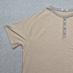 Coofandy Men’s XXL Khaki Oatmeal Heather Short Sleeve Henley Stretch Shirt