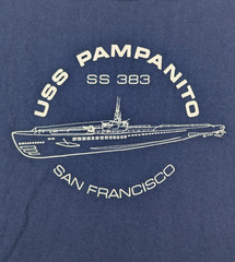 Vintage Hanes Shirt Mens Large Blue USS Pampanito Submarine Graphic Tee Navy