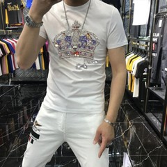 New Fashion Trend Crown Hot Diamonds Rhinestones Summer Luxury Men T-Shirt