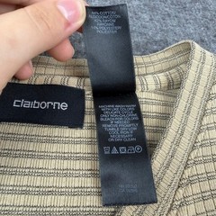 Claiborne V-Neck Shirt Men’s XL Tan Horizontal Micro Stripe Short Sleeve Cotton