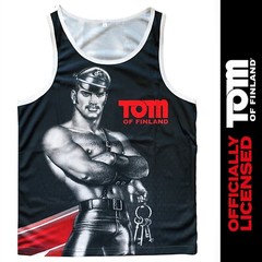 Tom of Finland Mesh Tank Top — “Leather Stud” (gay, leather pants, black man)