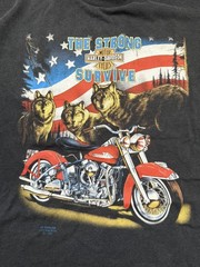 1991 Harley Davidson 3D Emblem The Strong Survive Double Sided Tee Las Vegas XL