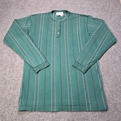 Eddie Bauer Men’s Medium Tall Henley Shirt Long Sleeve Green Striped 100%