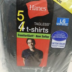 Hanes T-shirts Tagless Cotton Lay Flat Crewneck – Black & Grey – Size L 42-44″.