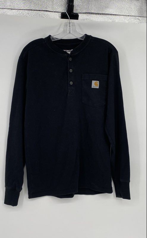 Carhartt Mens Black Workwear Long Sleeve Relaxed Fit Henley Neck T-Shirt Size S