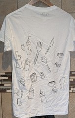 New Men T-Shirt White Fruit of the Loom food drawings on back men S women M to L