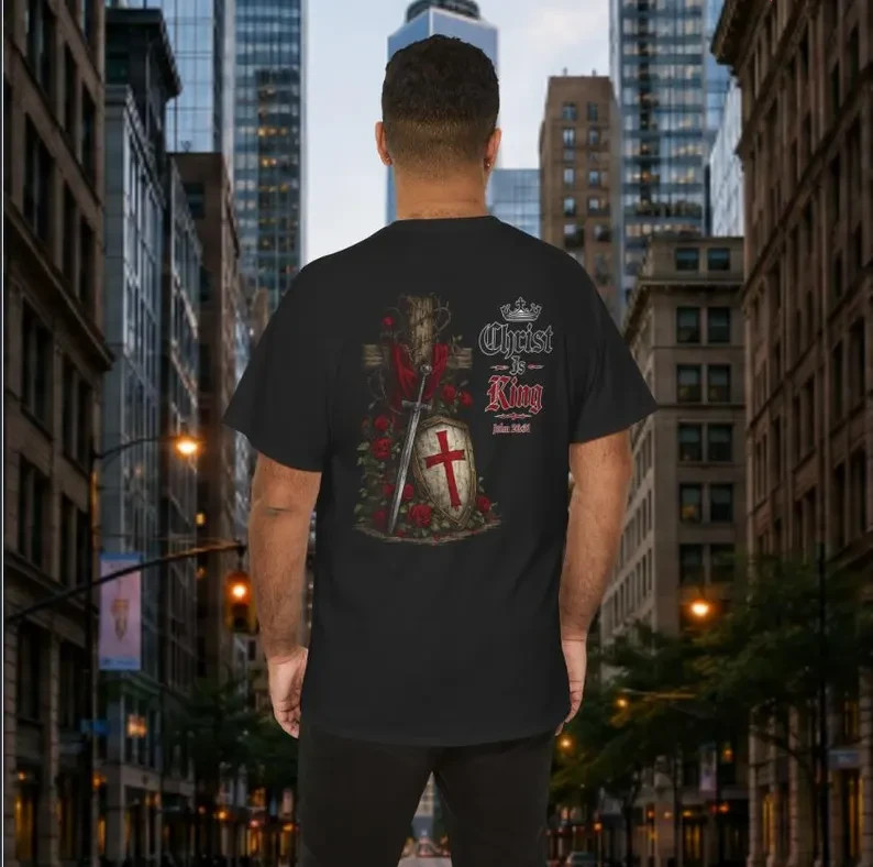 Christ is King T-Shirt | Crusader Shield, Cross, Medieval Christian shirt